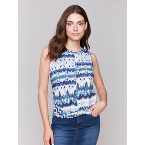 Printed Crewneck Tank w/ Knot Detail