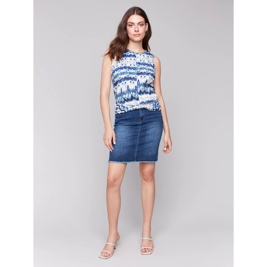 Printed Crewneck Tank w/ Knot Detail