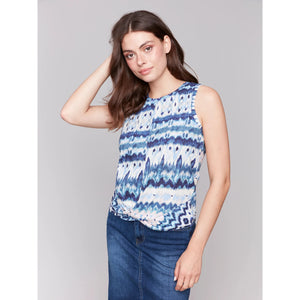 Printed Crewneck Tank w/ Knot Detail