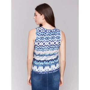 Printed Crewneck Tank w/ Knot Detail