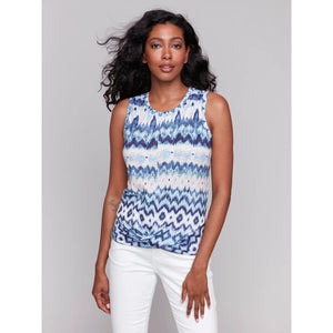 Printed Crewneck Tank w/ Knot Detail