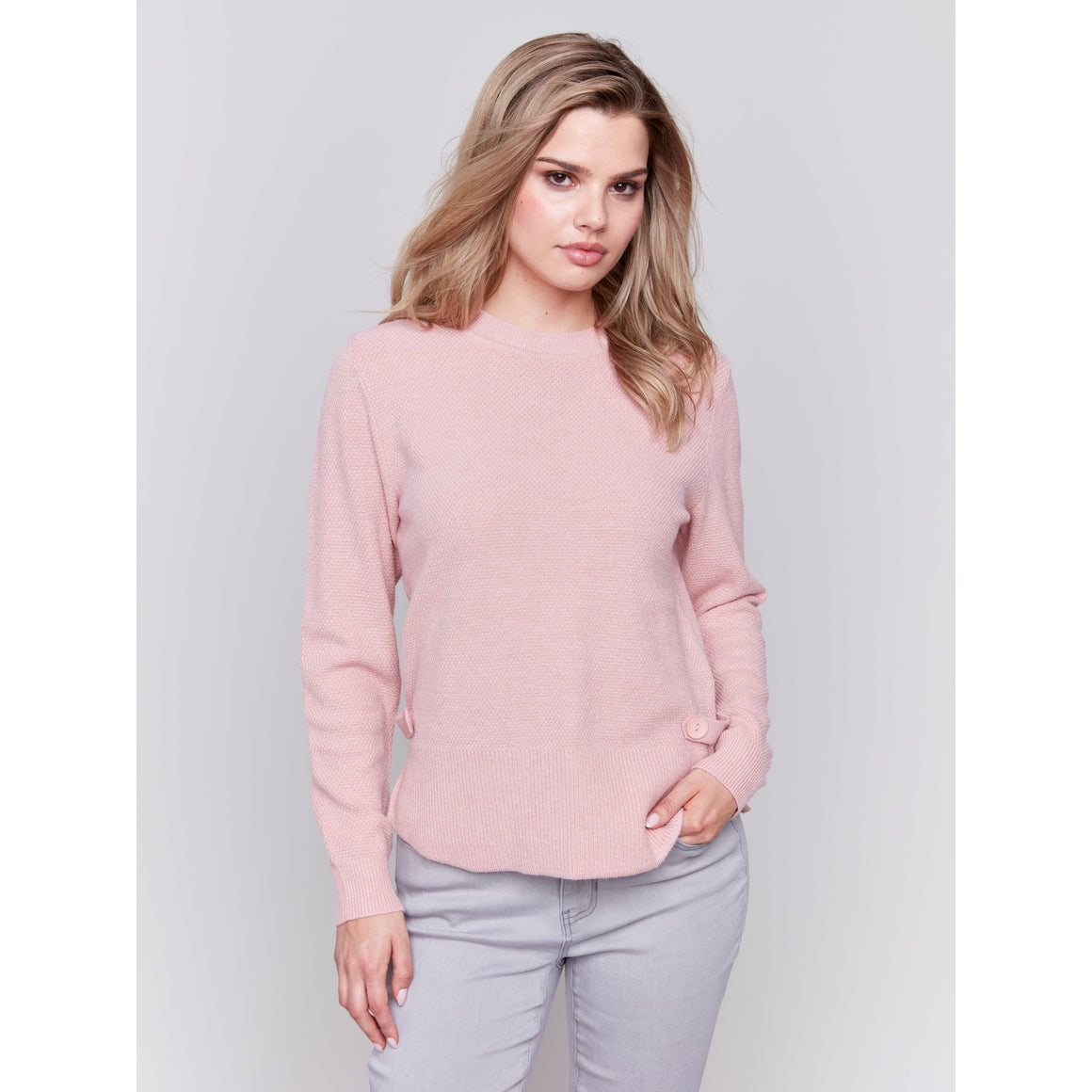 Round Hem Sweater w/ Side Tab & Button