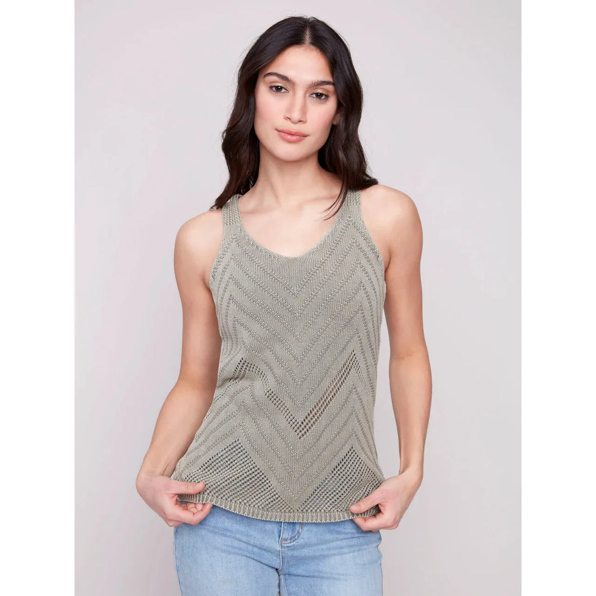 Chevron Pointelle Knit Camisole | Celadon