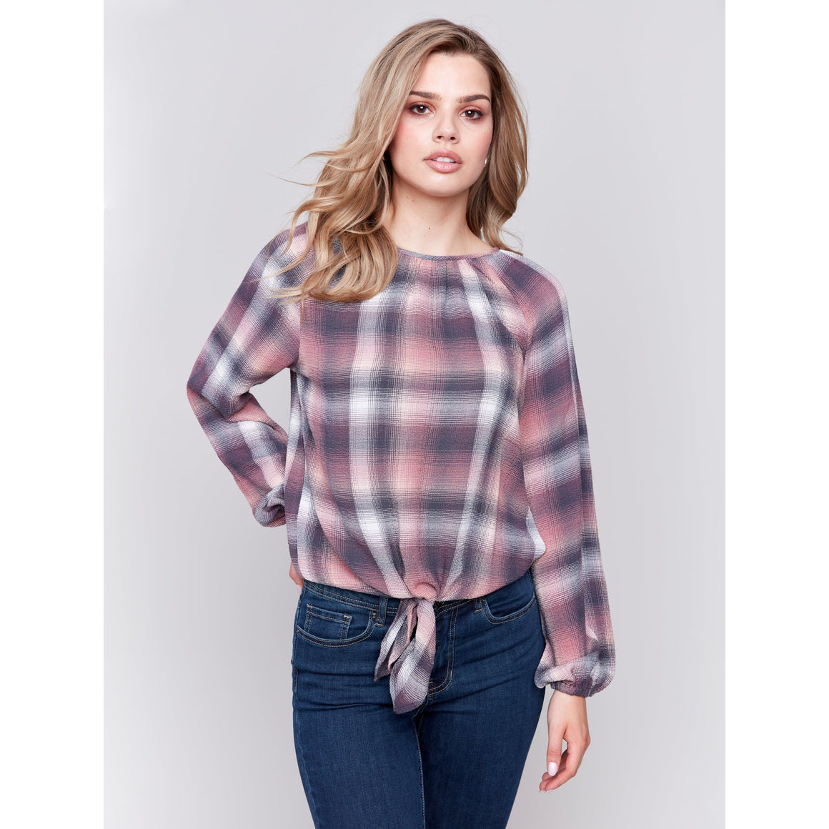 Long-Sleeve Tie-Front Blouse - Quartz