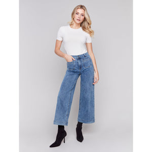 Cropped Flare Leg Front Patch Pocket Pant