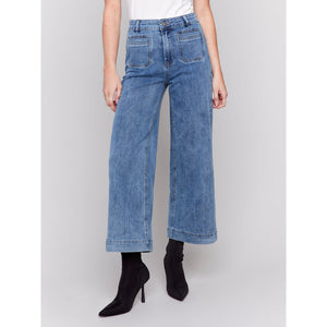 Cropped Flare Leg Front Patch Pocket Pant