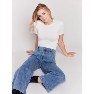 Cropped Flare Leg Front Patch Pocket Pant