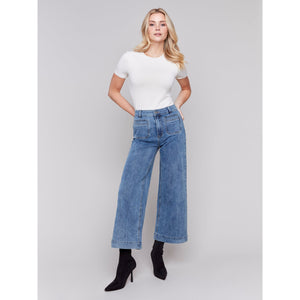 Cropped Flare Leg Front Patch Pocket Pant