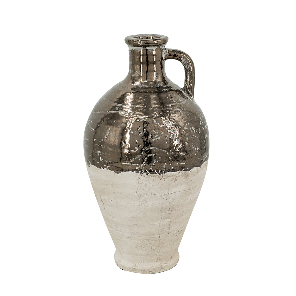 Terracotta Jug Vase w/Metallic Bronze & Natural Tan Finish