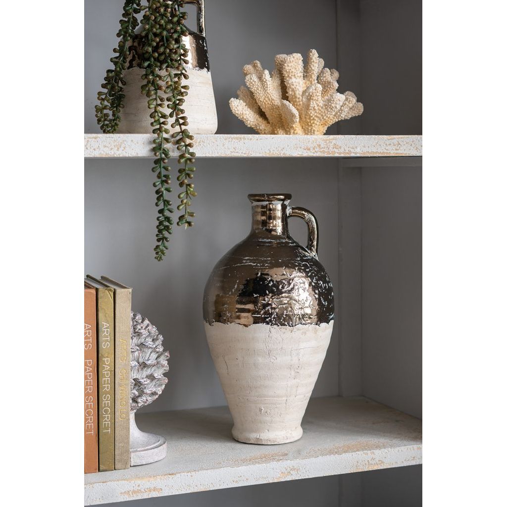 Terracotta Jug Vase w/Metallic Bronze & Natural Tan Finish