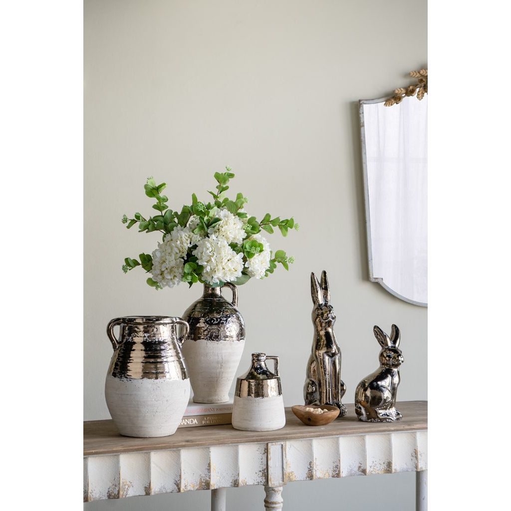 Terracotta Jug Vase w/Metallic Bronze & Natural Tan Finish
