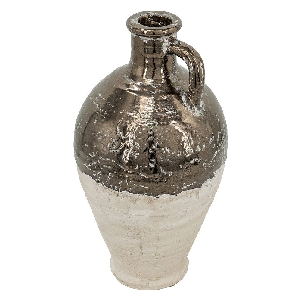 Terracotta Jug Vase w/Metallic Bronze & Natural Tan Finish