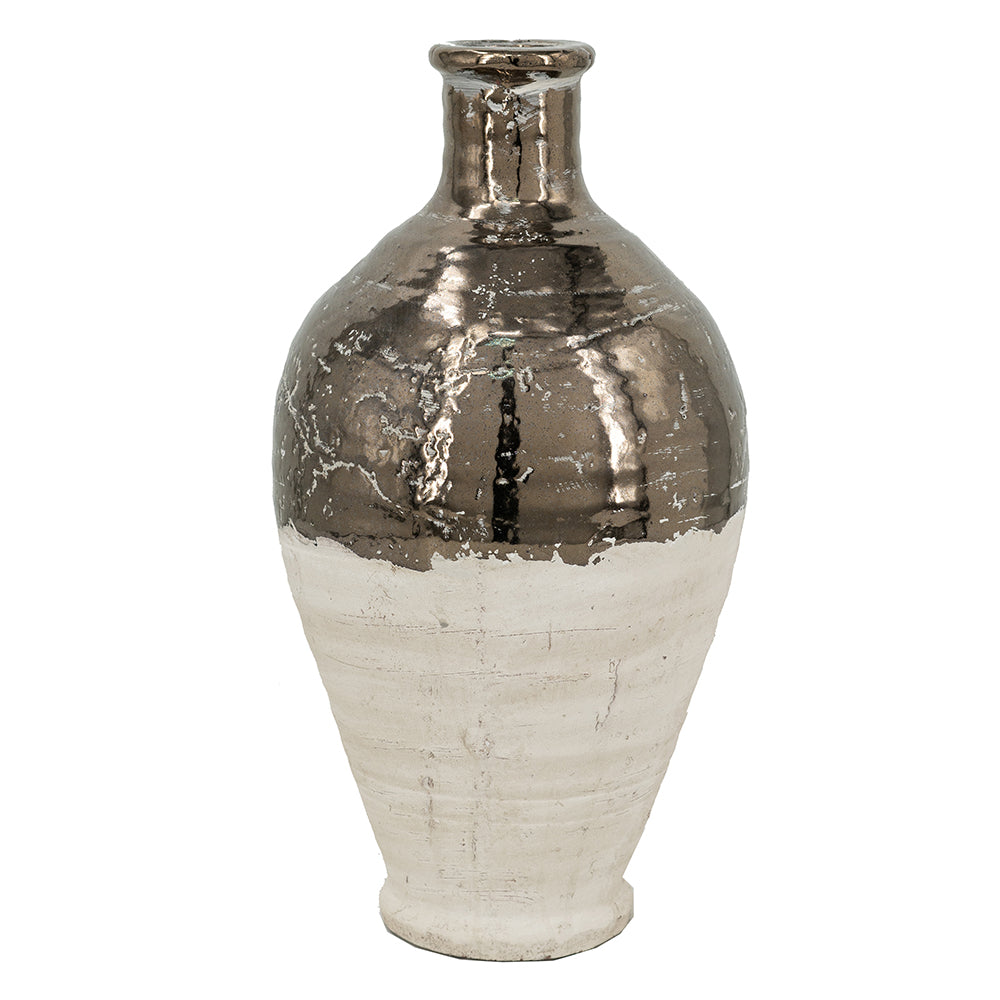 Terracotta Jug Vase w/Metallic Bronze & Natural Tan Finish