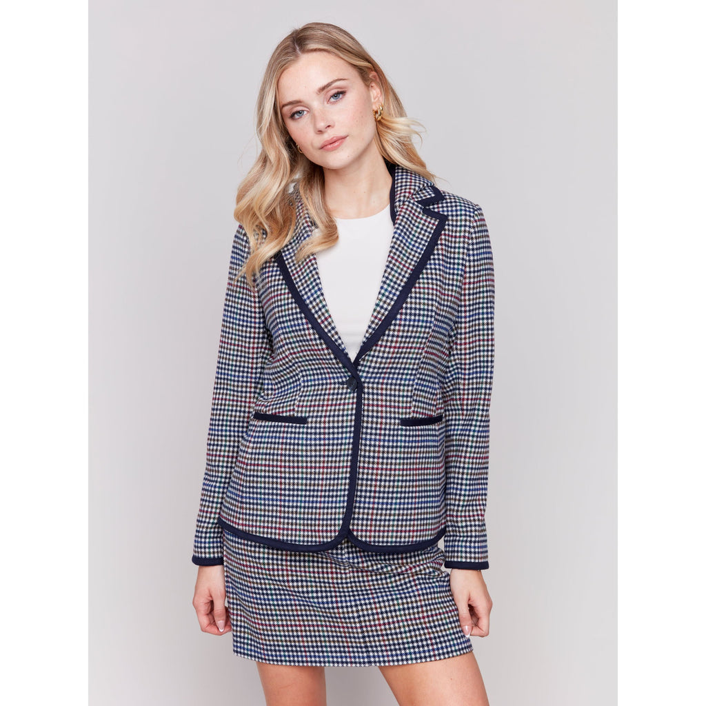 Woven Plaid Hoodie Blazer