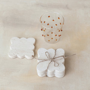 S/4 Travertine Coasters w/ Scalloped Edge