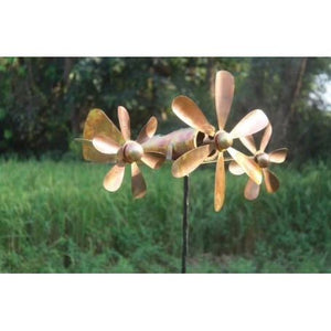 Triple Propeller Plane on Stake  | Burnt Copper Finish