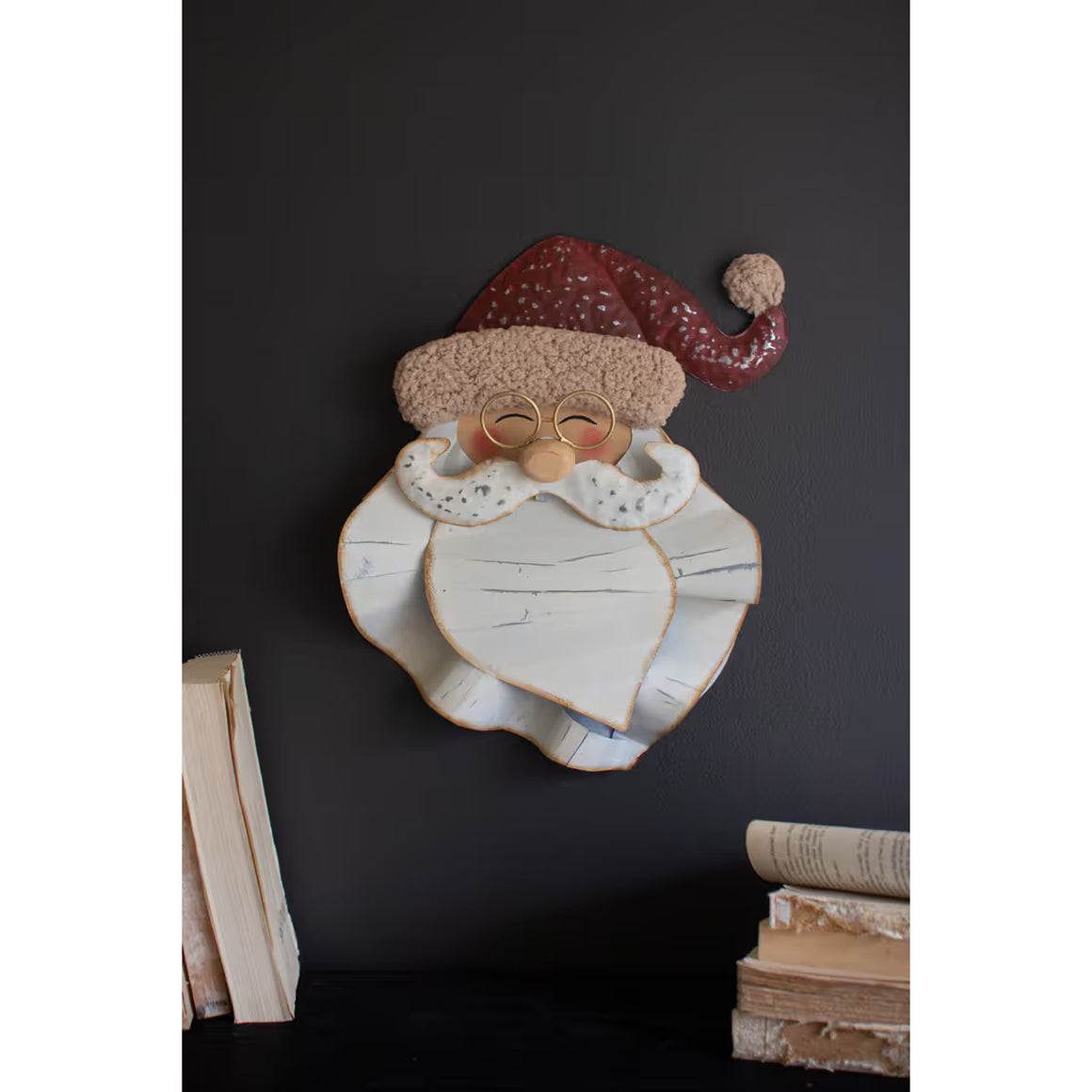 Painted Metal & Boucle Santa Head Wall Decor