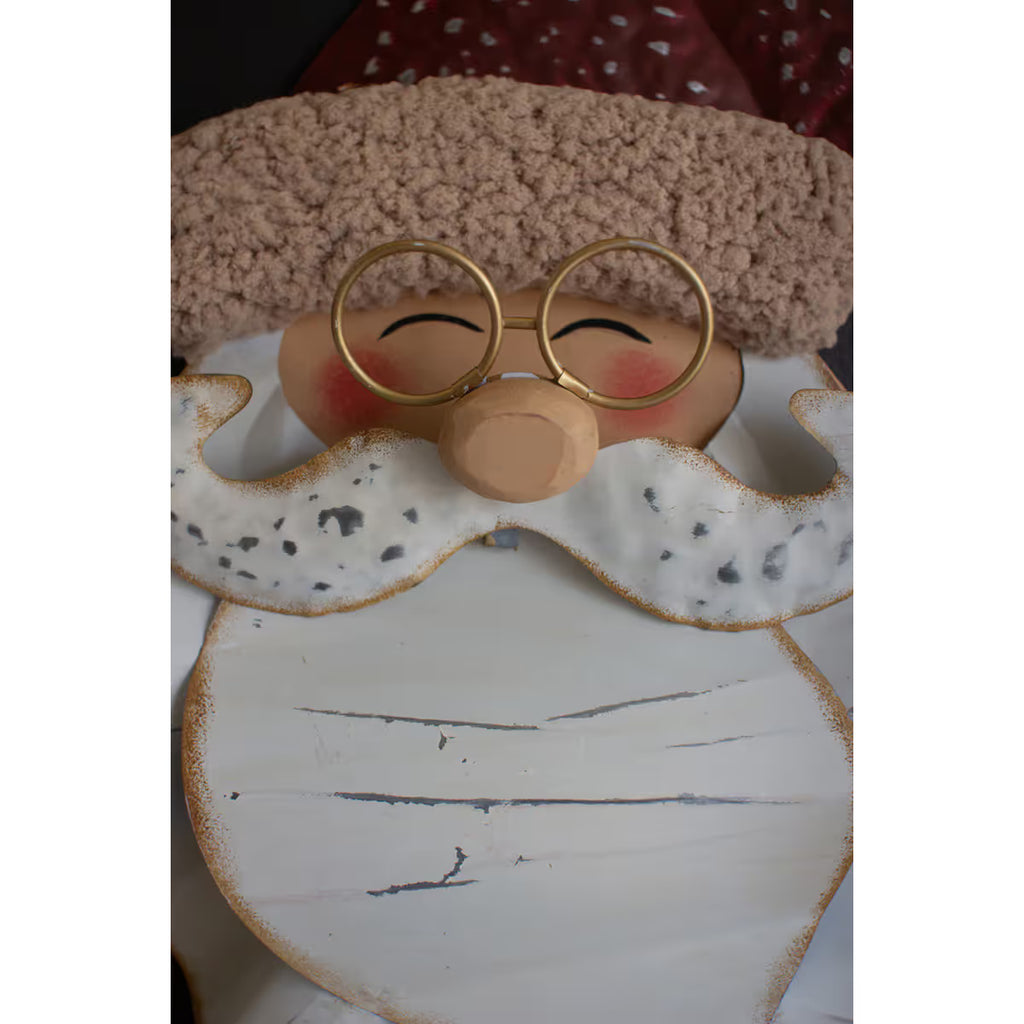Painted Metal & Boucle Santa Head Wall Decor