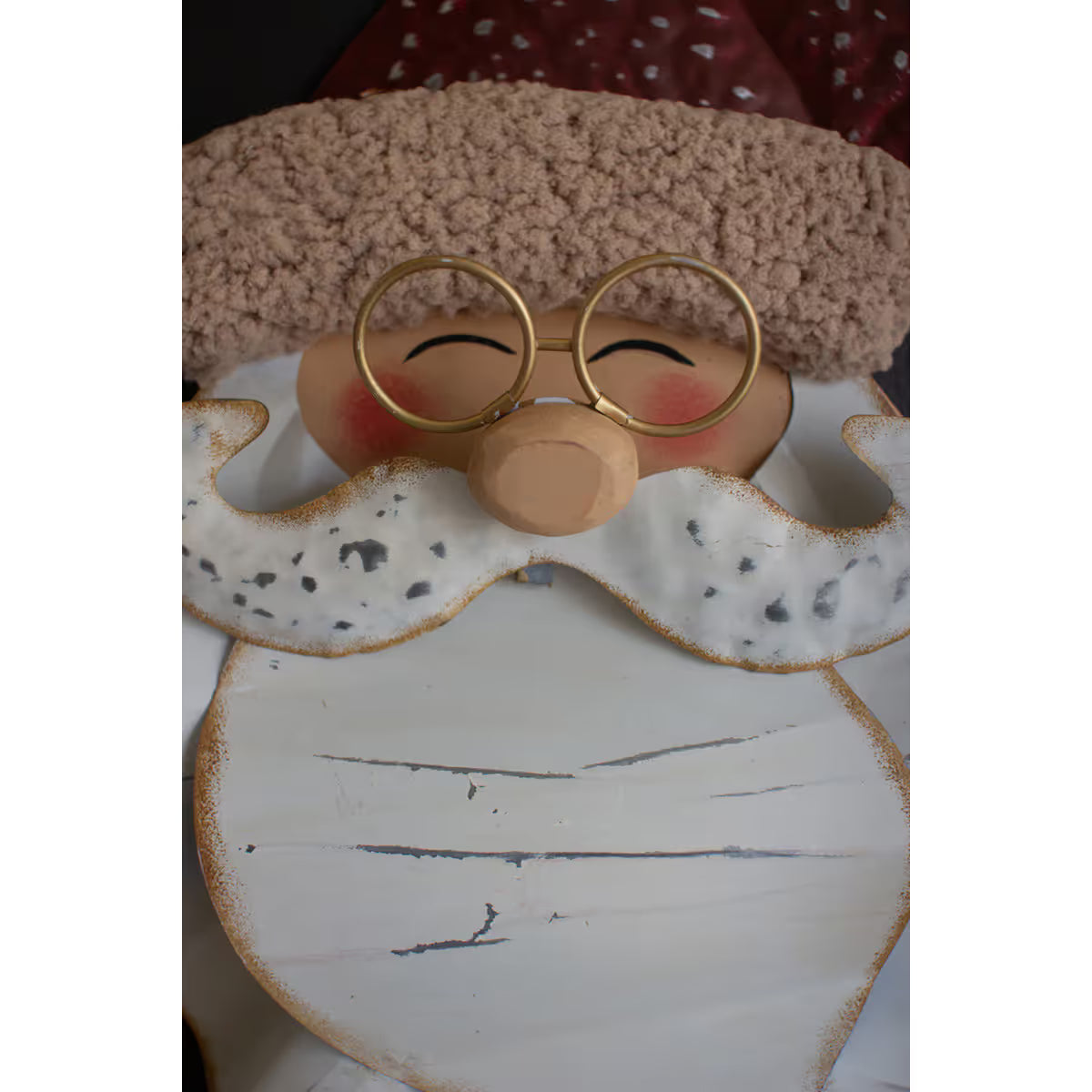 Painted Metal & Boucle Santa Head Wall Decor
