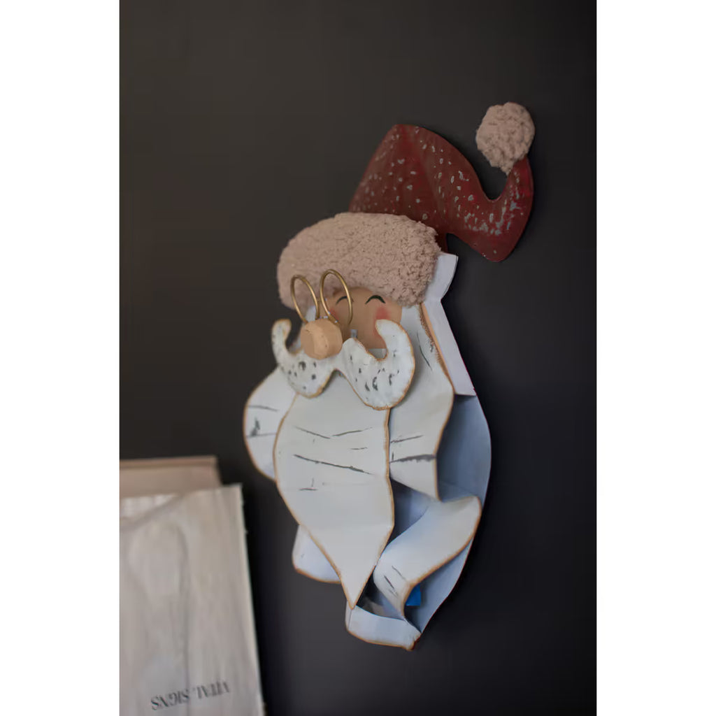 Painted Metal & Boucle Santa Head Wall Decor