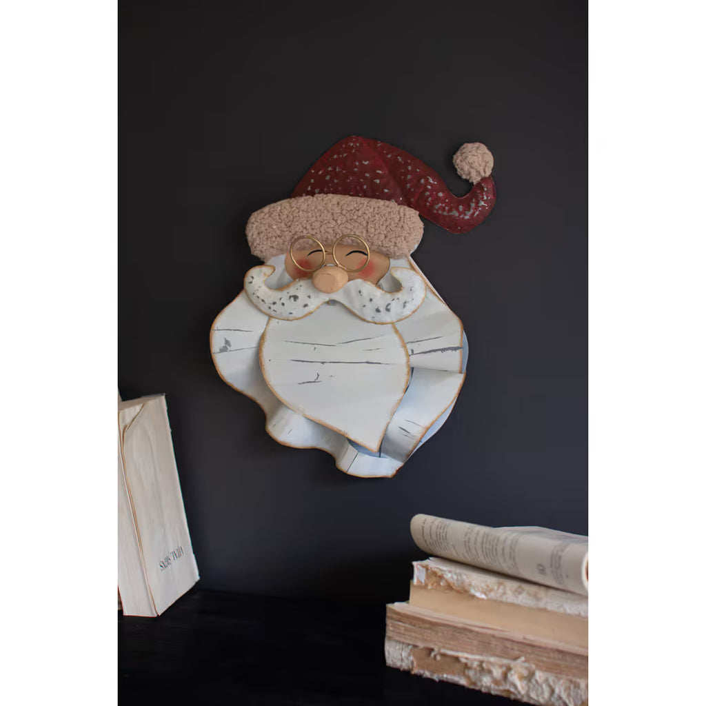 Painted Metal & Boucle Santa Head Wall Decor
