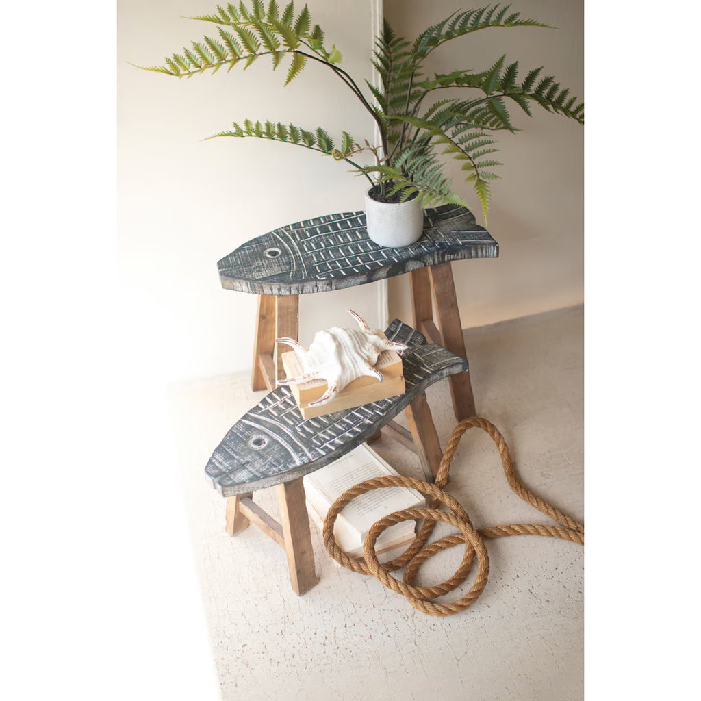 S/2 Wooden Fish Stools