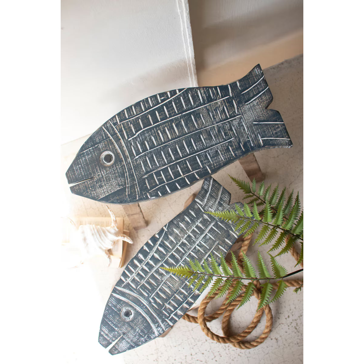 S/2 Wooden Fish Stools