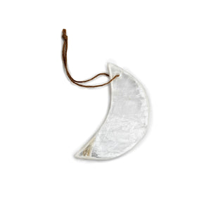 Hanging Selenite Moon on Jute