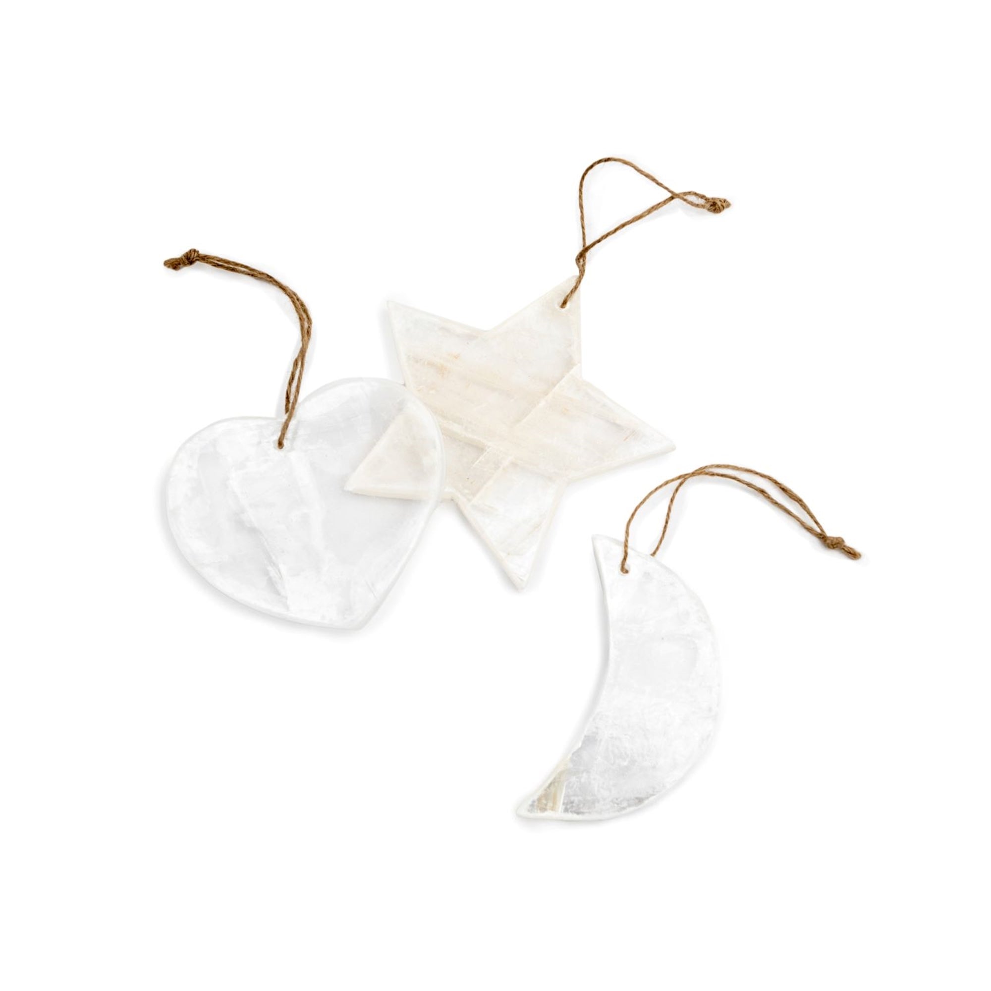 Hanging Selenite Heart on Jute