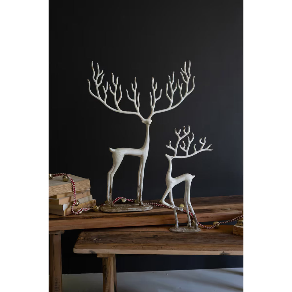 S/2 White Cast Aluminum Deer Sculptures