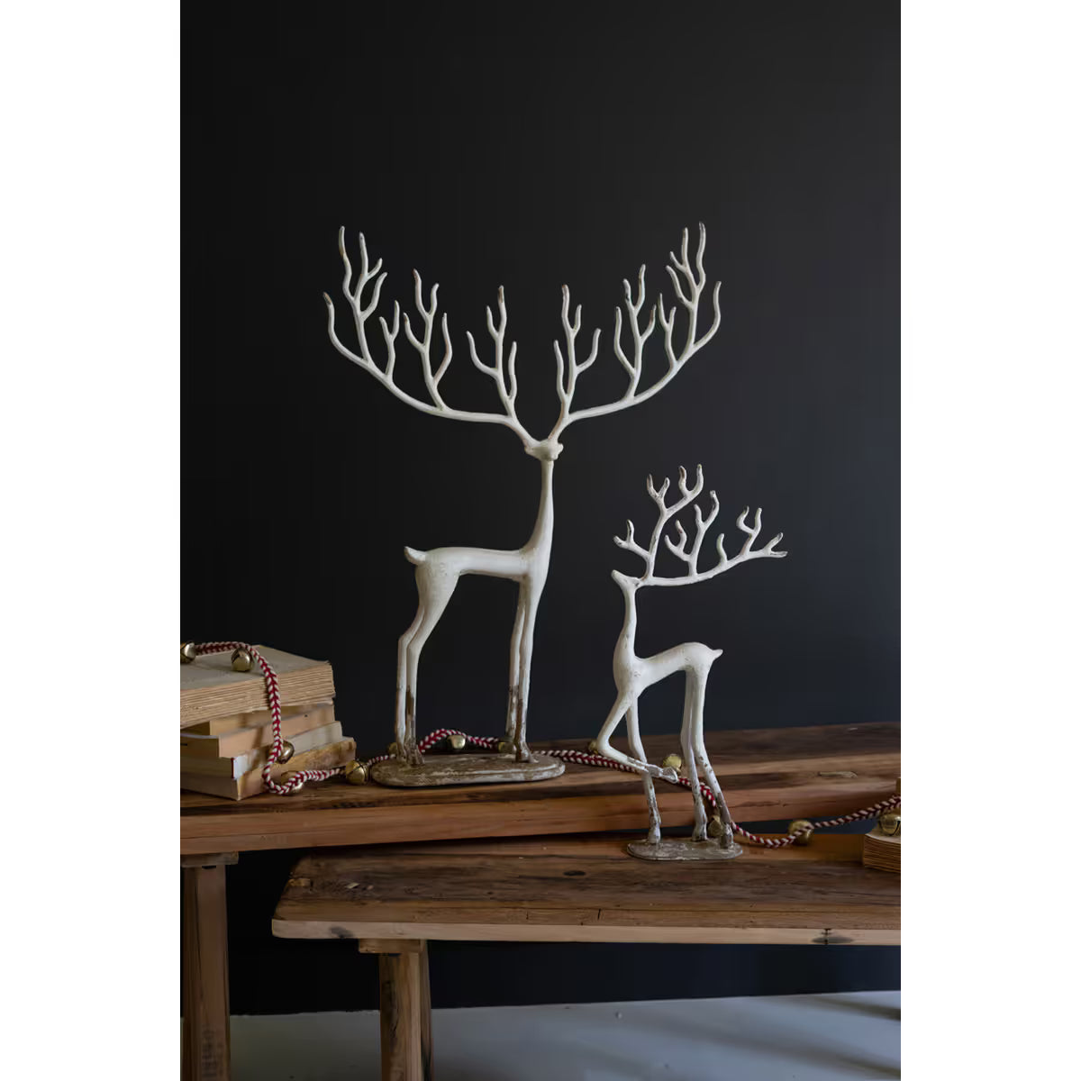 S/2 White Cast Aluminum Deer Sculptures
