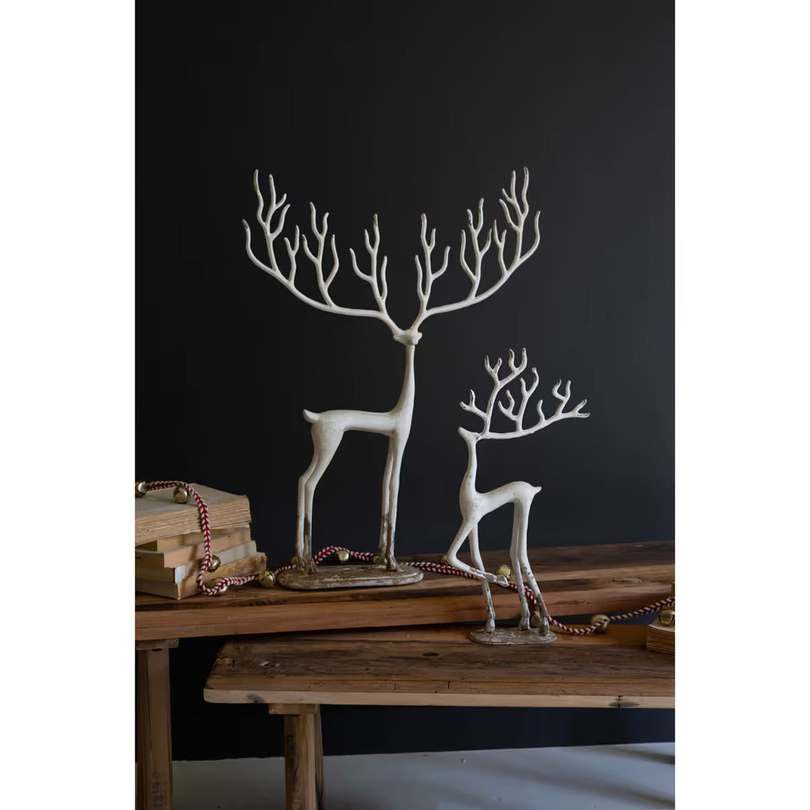 S/2 White Cast Aluminum Deer Sculptures