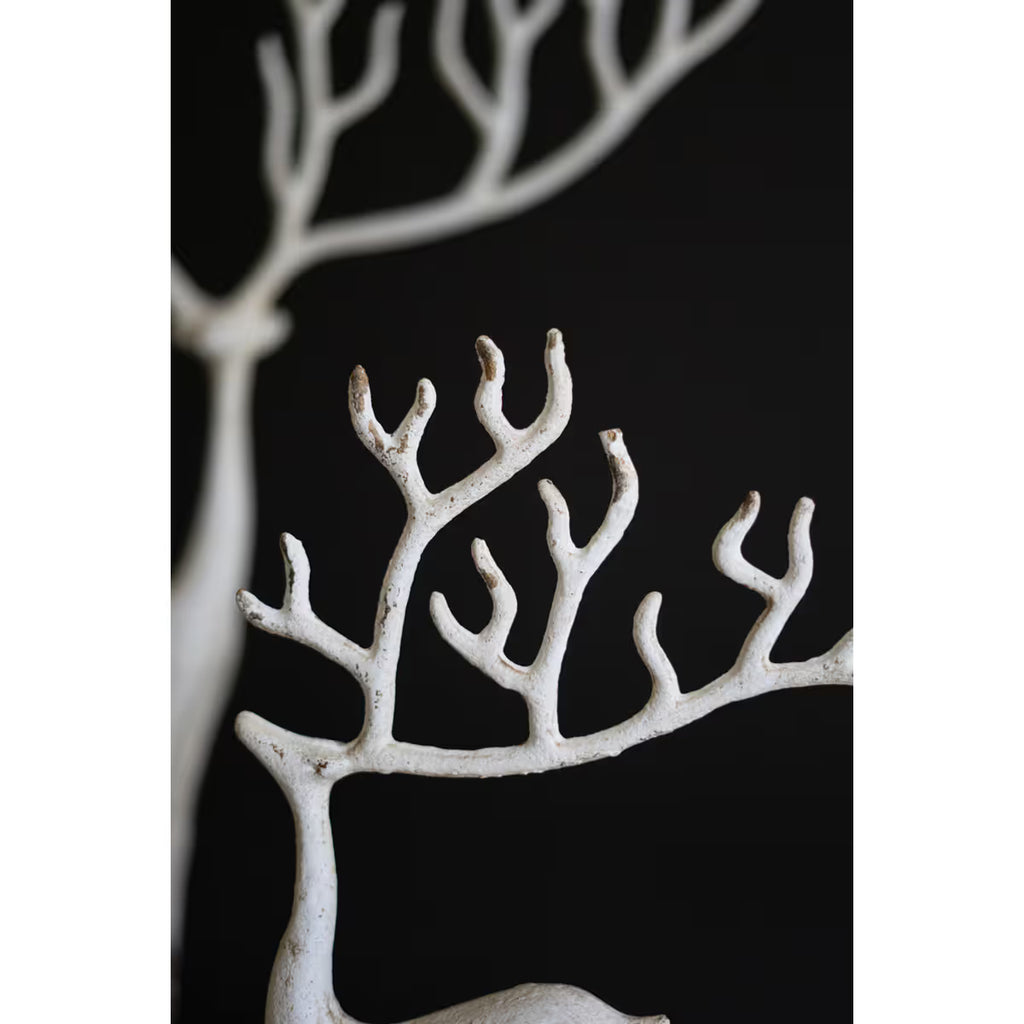 S/2 White Cast Aluminum Deer Sculptures