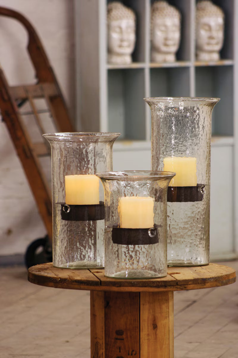 Original Glass Candle Cylinder w/Rustic Insert