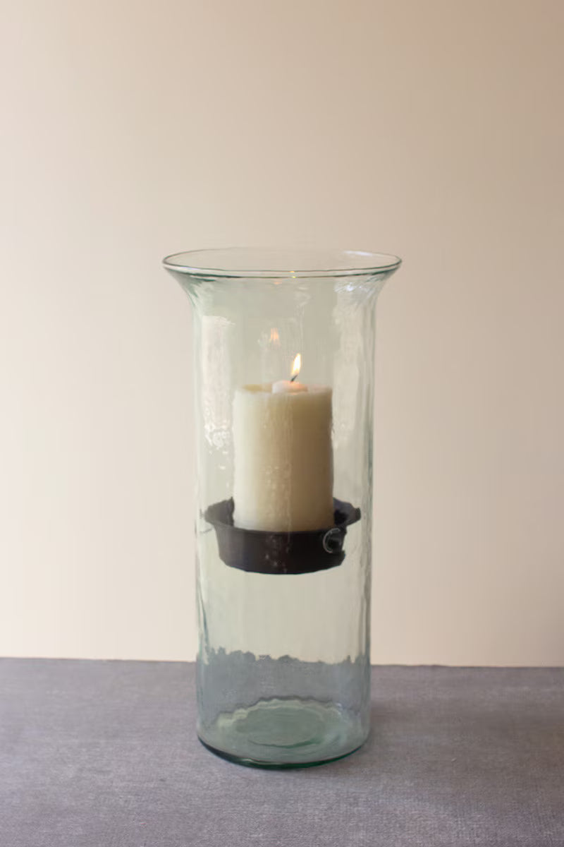 Original Glass Candle Cylinder w/Rustic Insert
