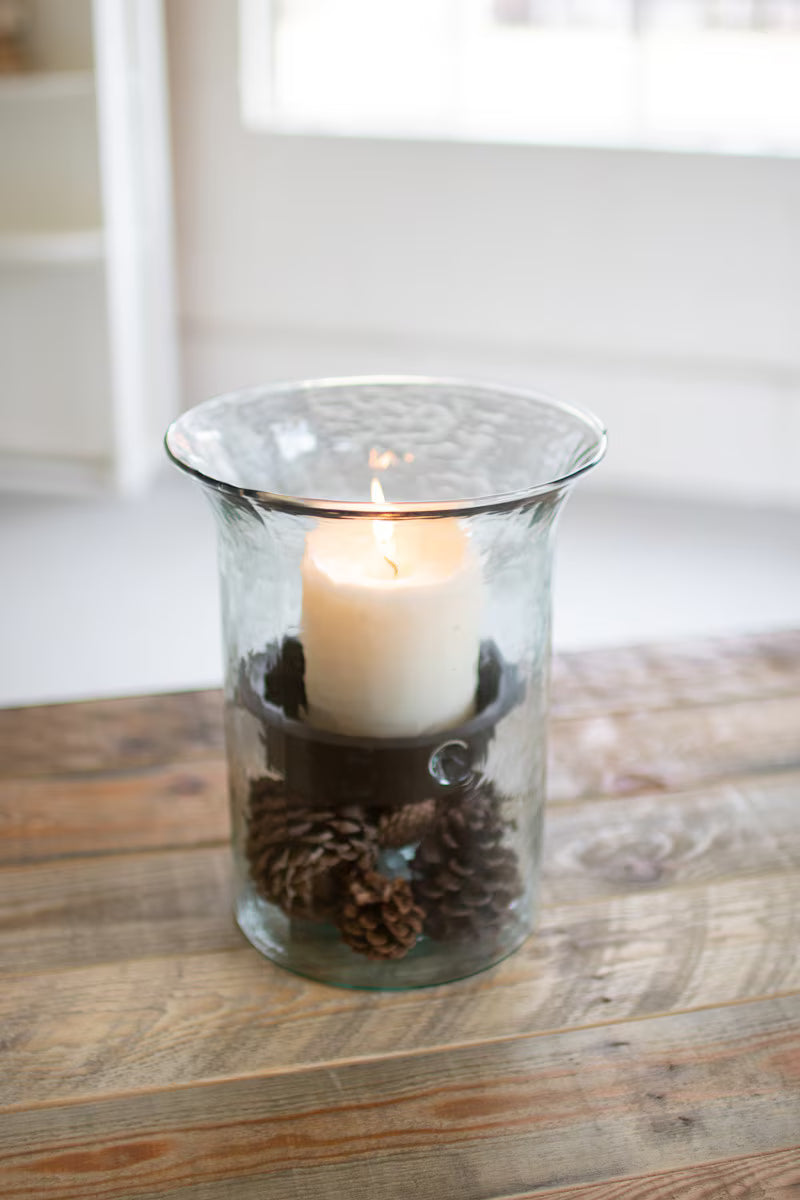 Original Glass Candle Cylinder w/Rustic Insert