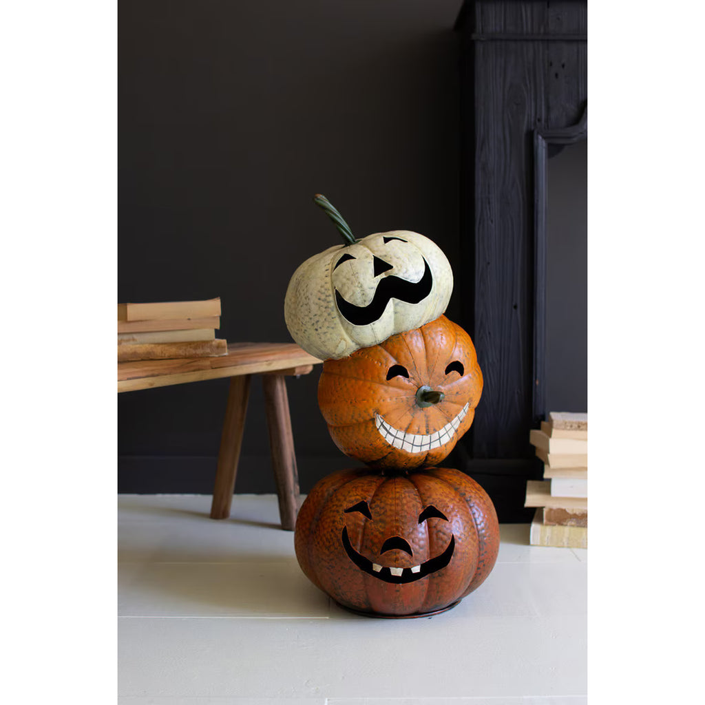 Painted Metal Stacked Jack-O’-Lanterns