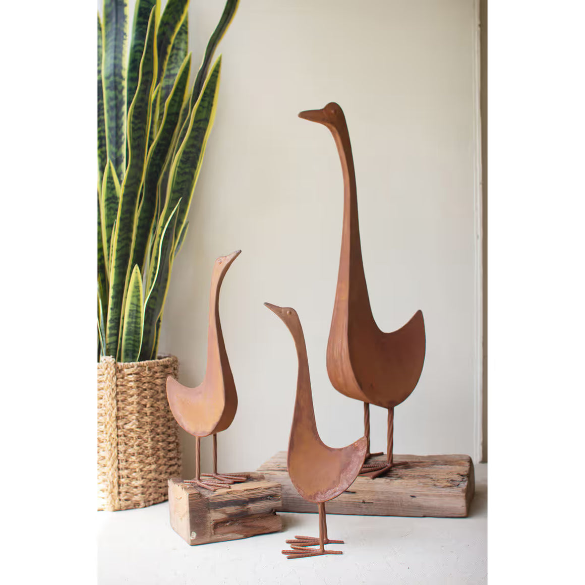 S/3 Rustic Metal Geese