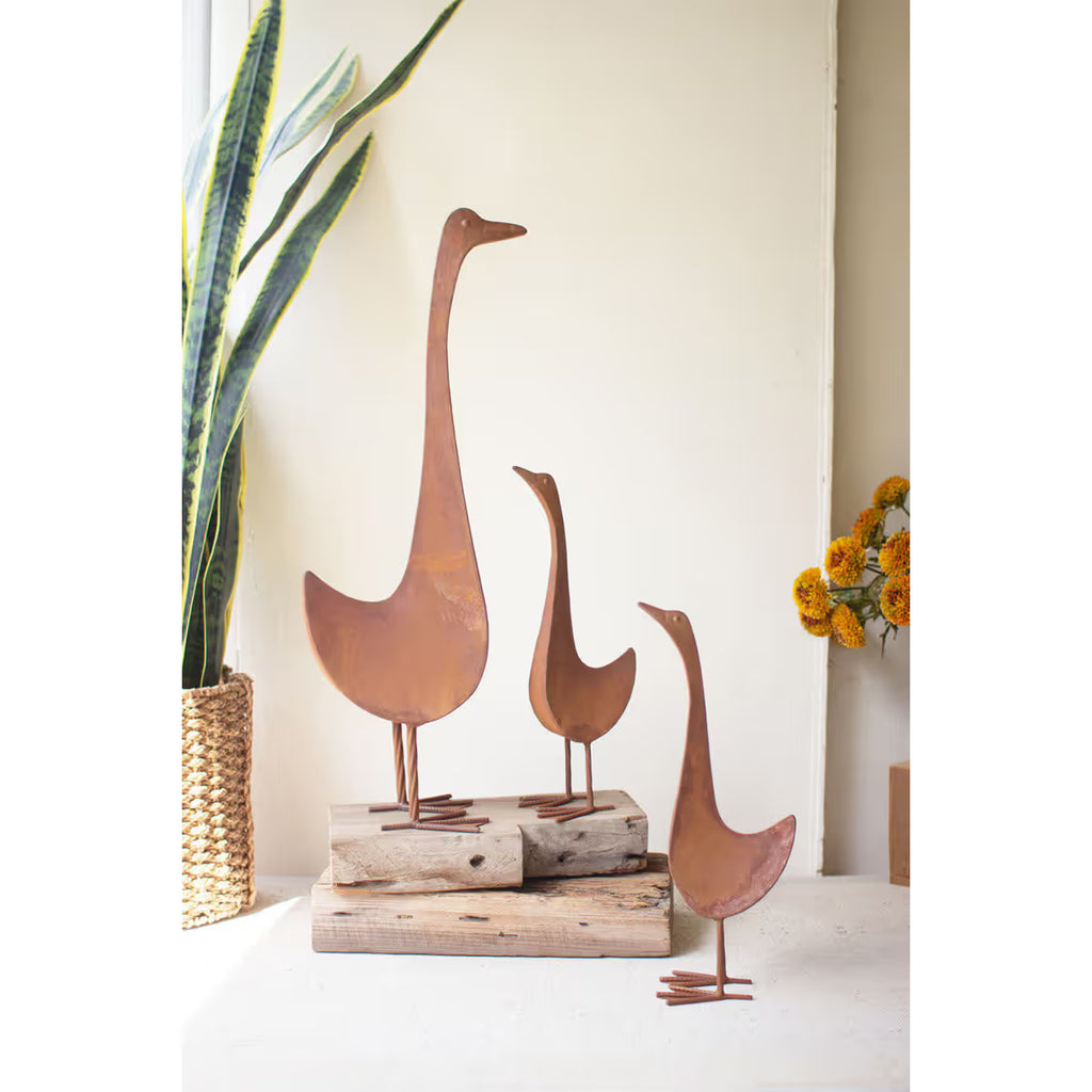 S/3 Rustic Metal Geese