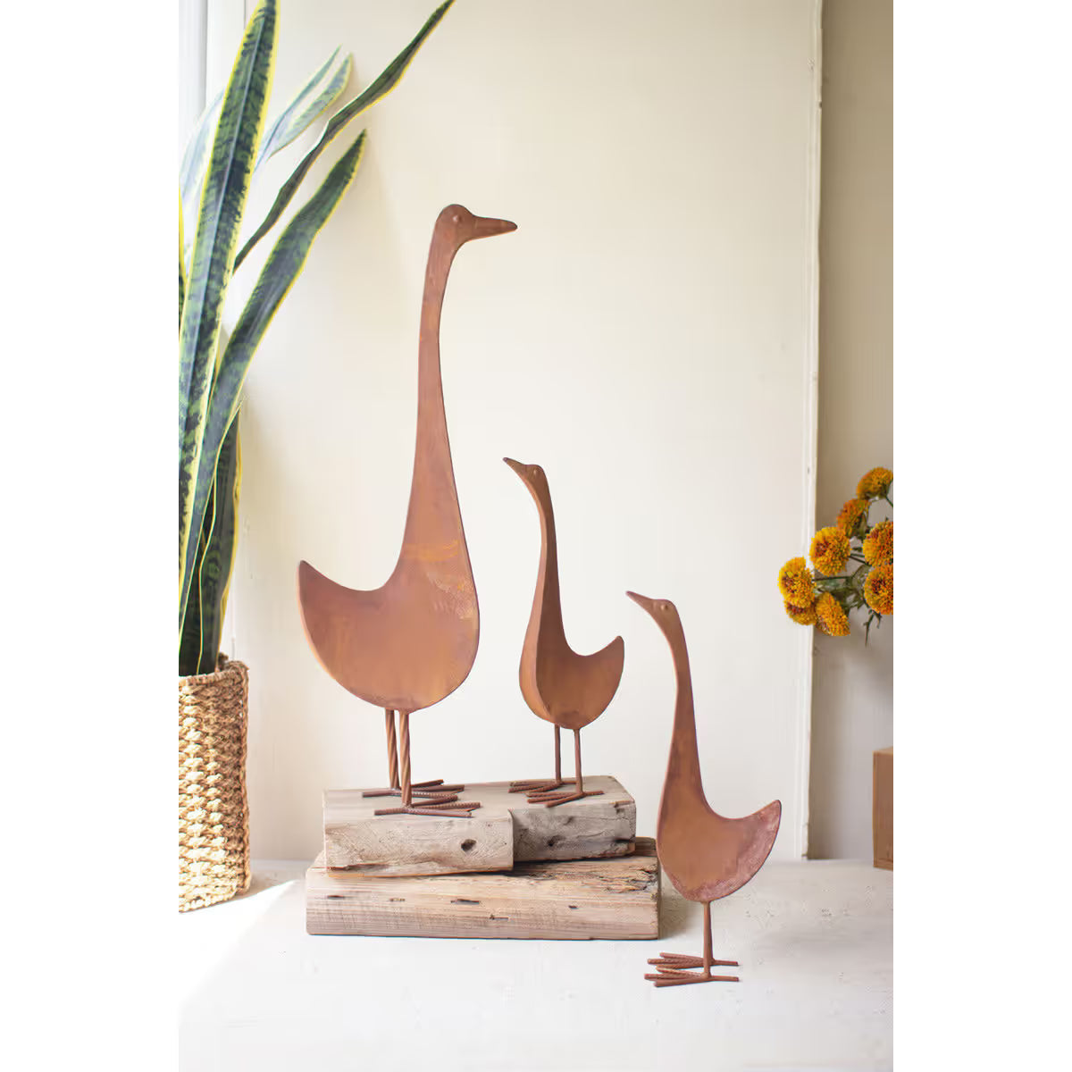 S/3 Rustic Metal Geese