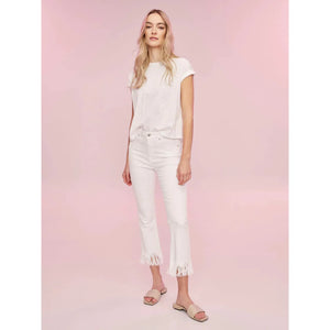 Cropped Jeans w/Fringed Hem | White