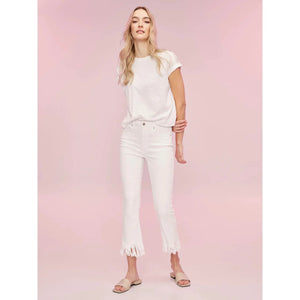 Cropped Jeans w/Fringed Hem | White