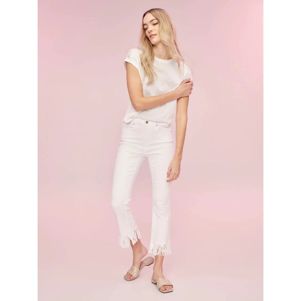 Cropped Jeans w/Fringed Hem | White