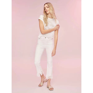 Cropped Jeans w/Fringed Hem | White