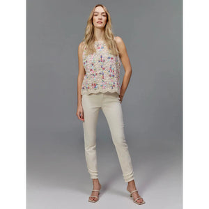 Sleeveless Crochet Crew Neck Top Natural
