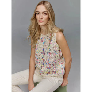 Sleeveless Crochet Crew Neck Top Natural