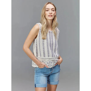 Sleeveless Floral Border Crochet Top | Bluebell