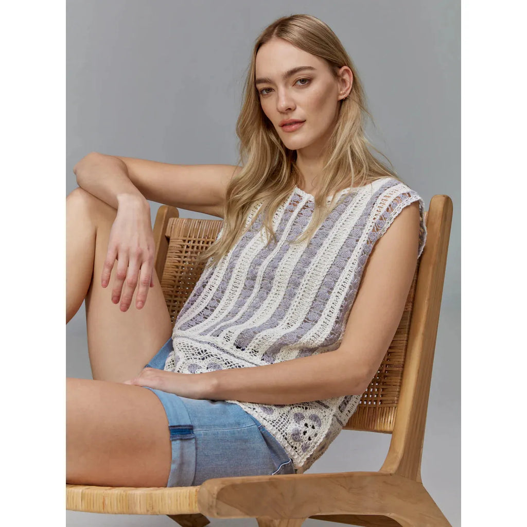Sleeveless Floral Border Crochet Top | Bluebell