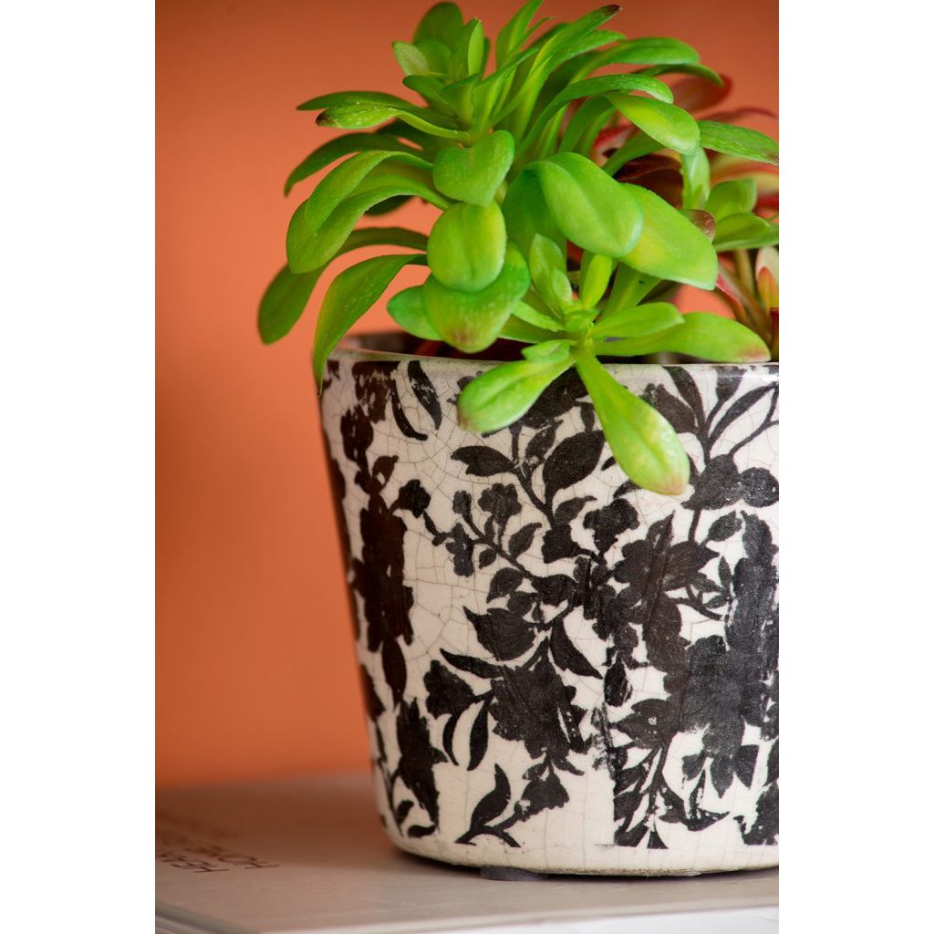 Black & White Floral Terracotta Planter