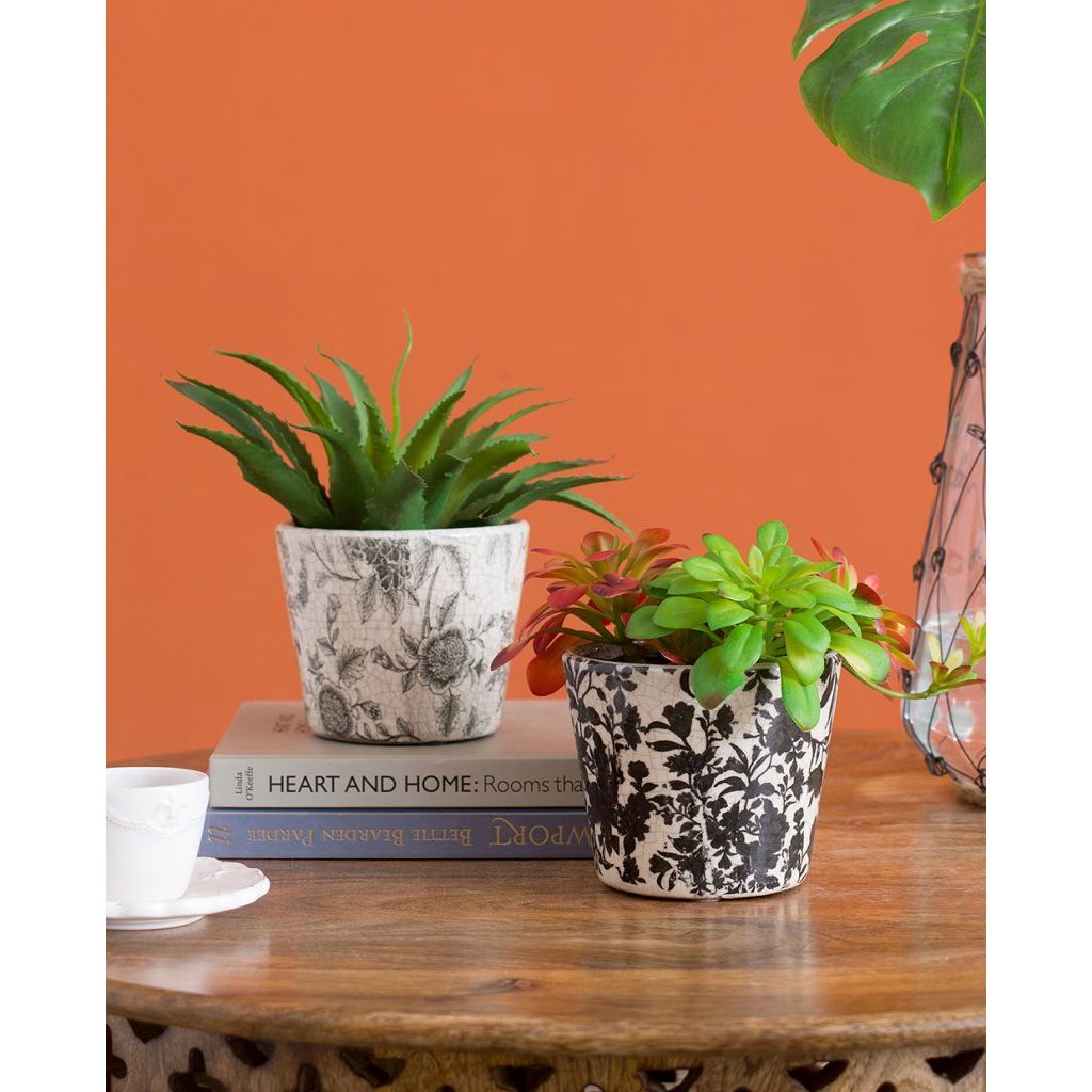 Black & White Floral Terracotta Planter